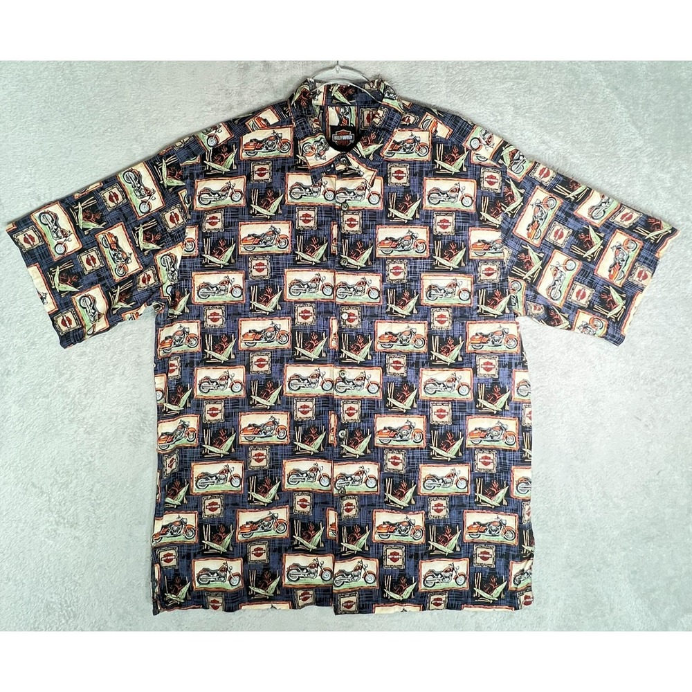 Harley Davidson XL Button Up Shirt Motorcycle All Over Print Biker Streetwear